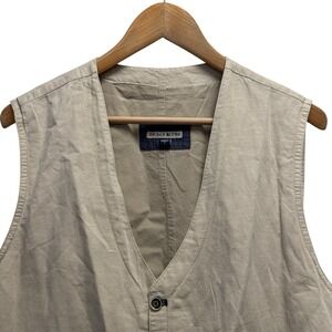 32 Bar Blues Mens Sz Large Khaki 3-Button Linen/Cotton V-Neck Vest Jacket Turkey